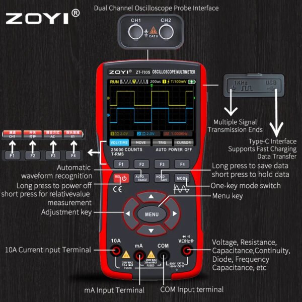 Multi-instrument dual-channel oscilloscope ZT-703S multi-function multimeter signal generator three-in-one high precision - Image 4