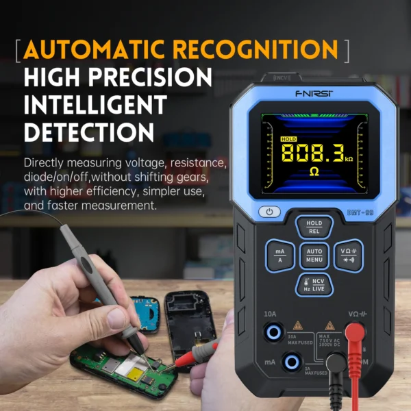 FNIRSI DMT-99 Digital Multimeter 9999 Counts Smart Professional Tester 1000V 10A True RMS Auto Range AC DC Ohm Hz Capacitance - Image 3